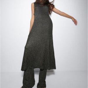 Zara two piece maxi dress & matching pants metallic glitter black gold knit set